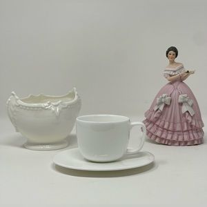 Collection of fancy matching espresso cup & saucer, Candy bowl, Porcelain lady.